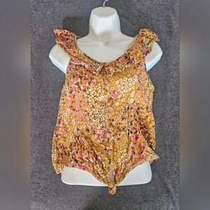No Boundaries Yellow Floral Ruffle Tie-Front Tank,Women's size small floral top.